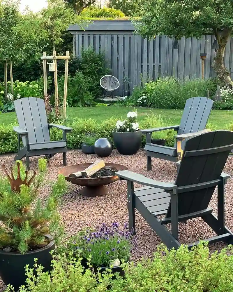 Adirondack Chairs Around a Gravel Fire Pit