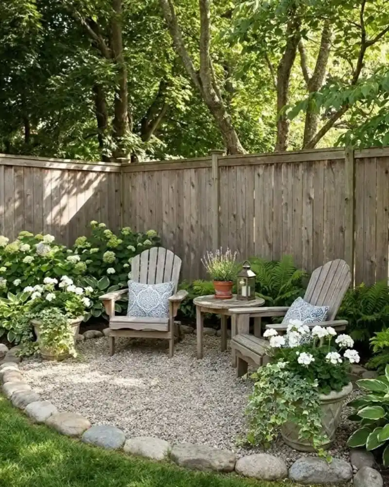Adirondack Chairs in a Pebble Circle