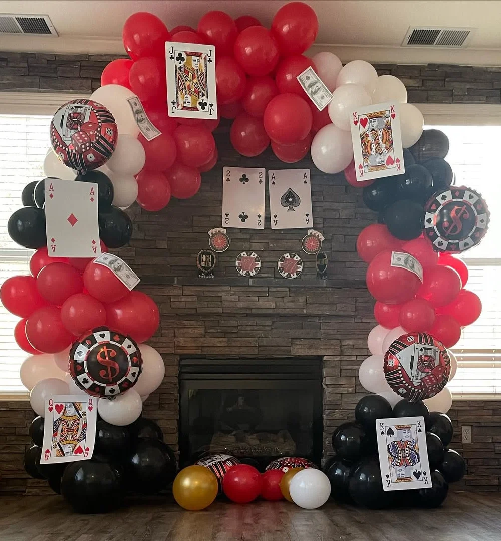 Casino Royal Balloon Arch Fireplace Display