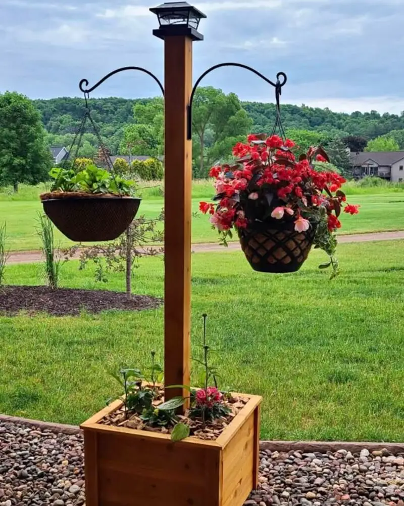 Cedar Post Hanging Basket Stand