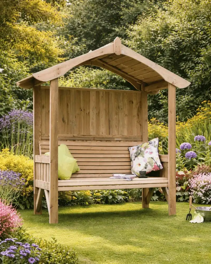 Classic Arbor Bench with Peaked Roof