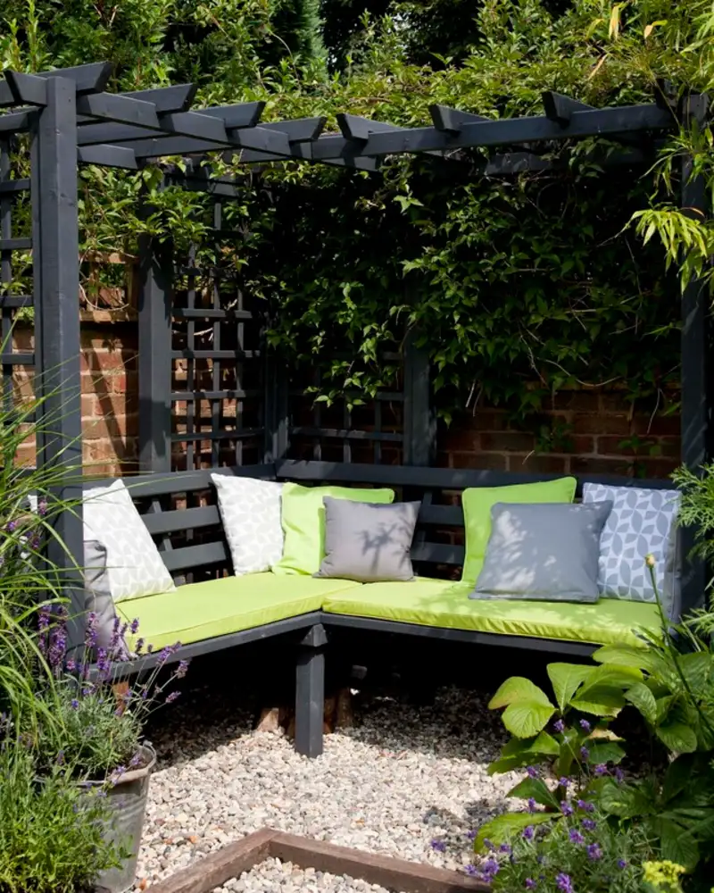 Corner Pergola With Built-In Bench Seating