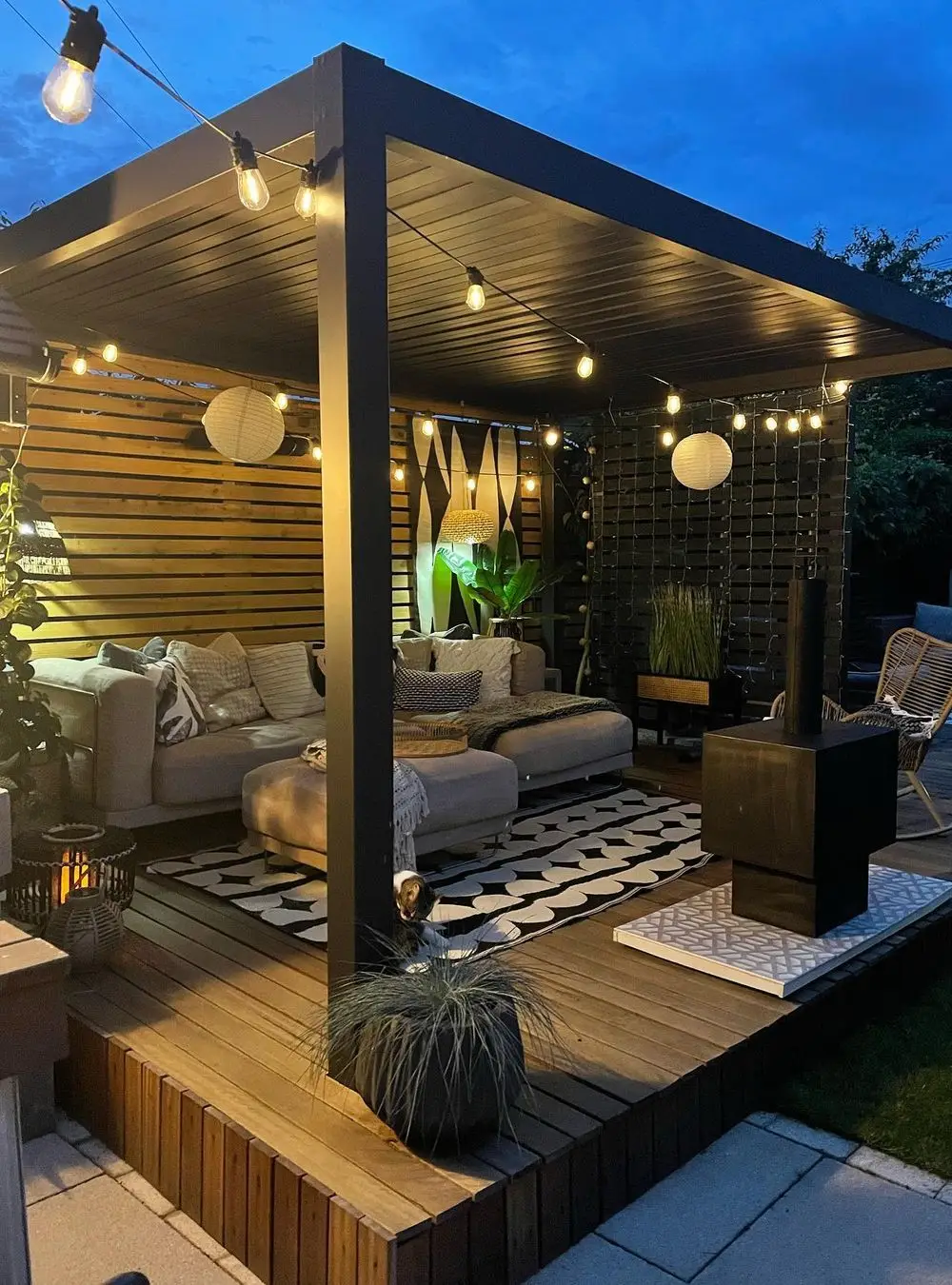 Cozy Pergola with Warm Lighting