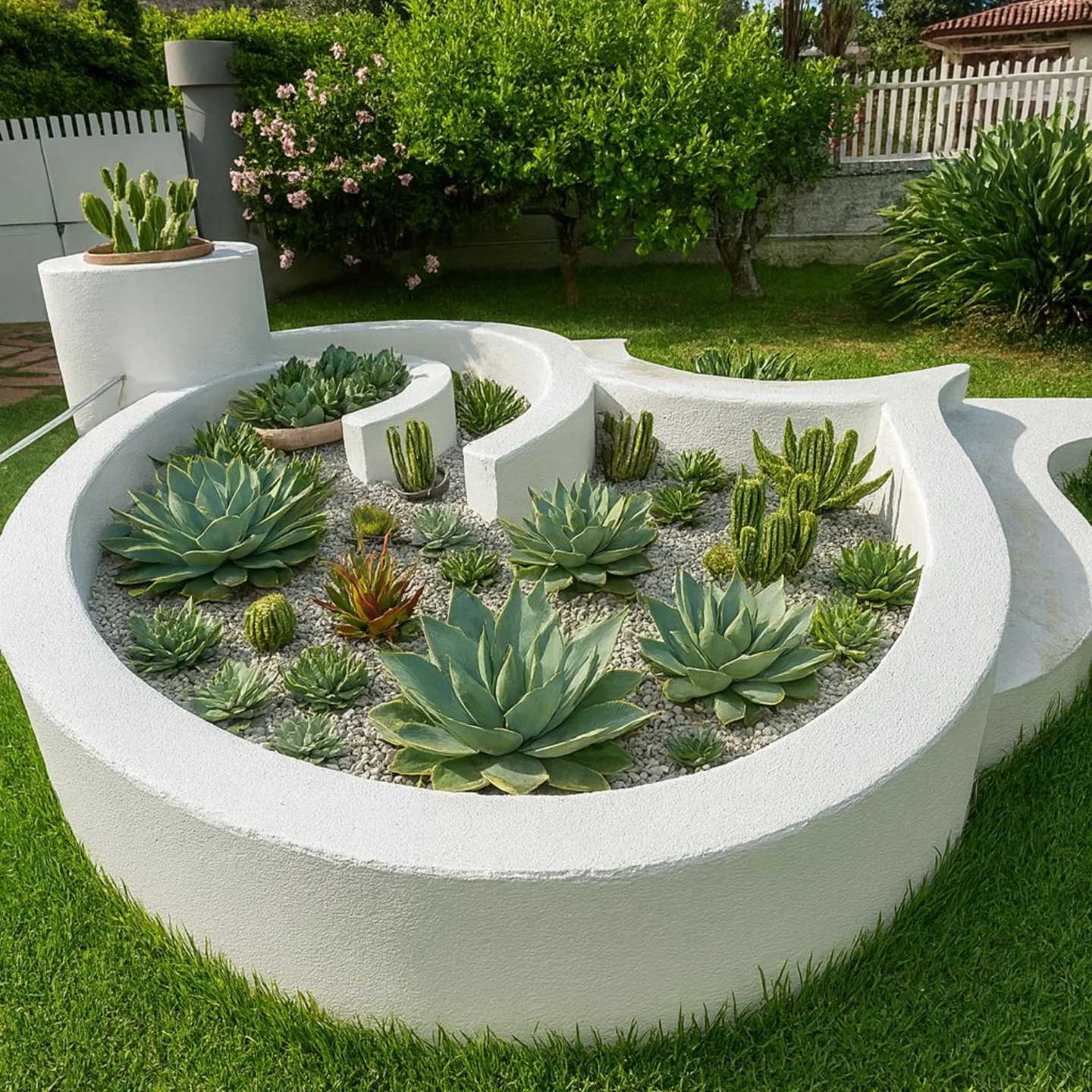 Curved White Concrete Planter