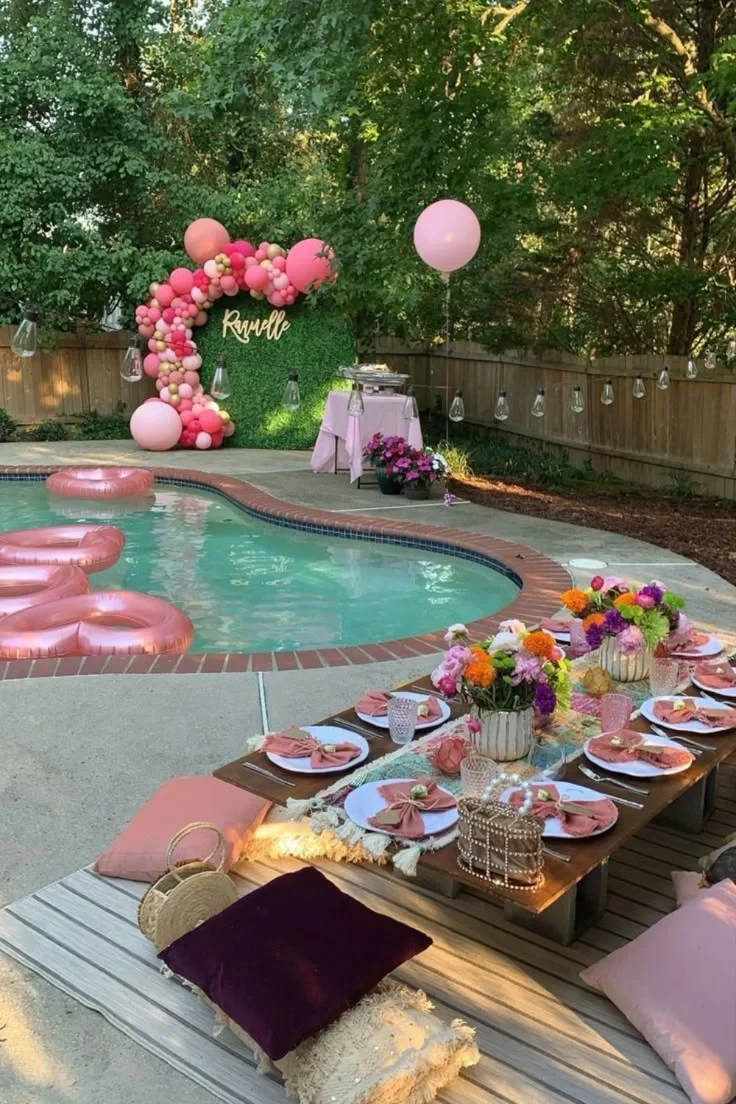 Elegant Boho Chic Pool Party Setup