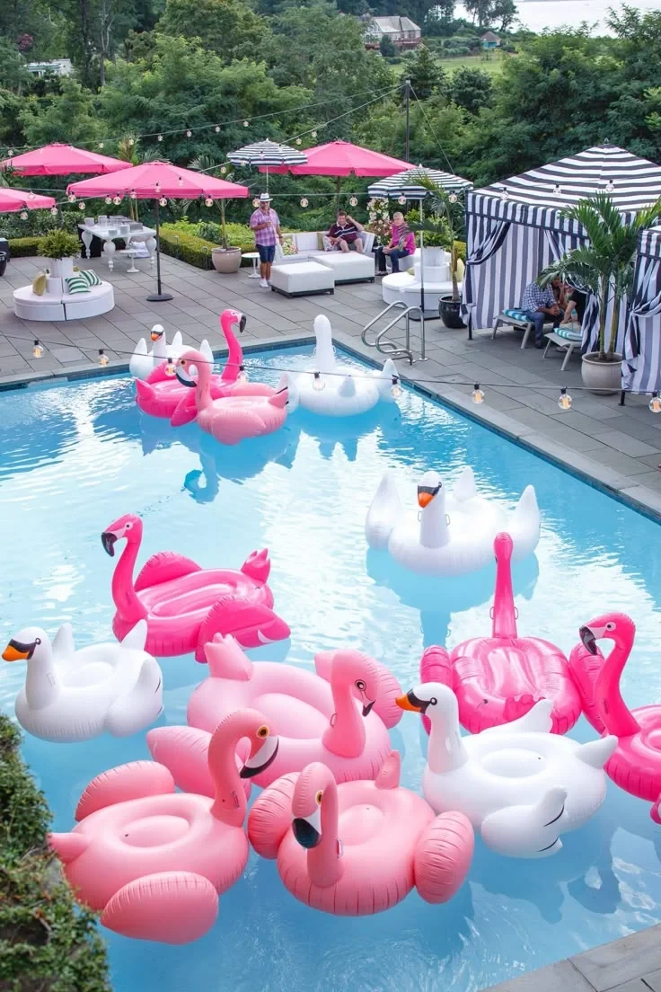 Flamingo & Swan Float Pool Party Setup