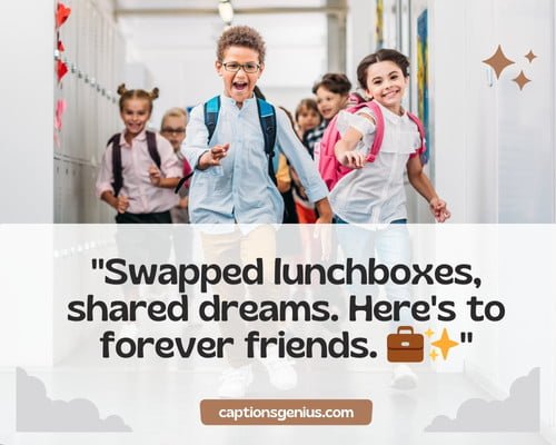 Forever School Friends Captions For Instagram - Swapped lunchboxes, shared dreams. Here's to forever friends.