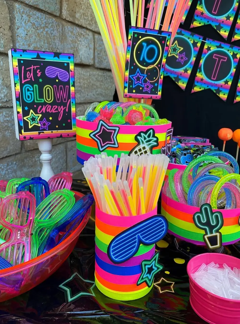 Glow Party Candy and Accessories Table