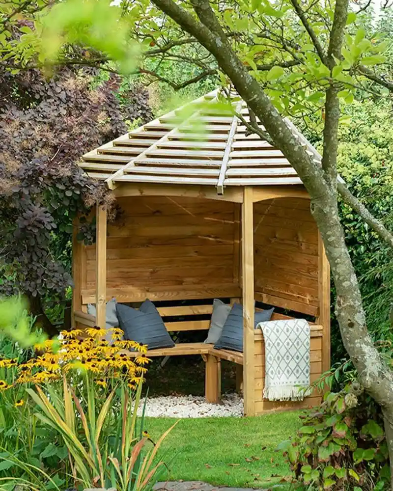 Hexagonal Wooden Shelter with Slatted Roof
