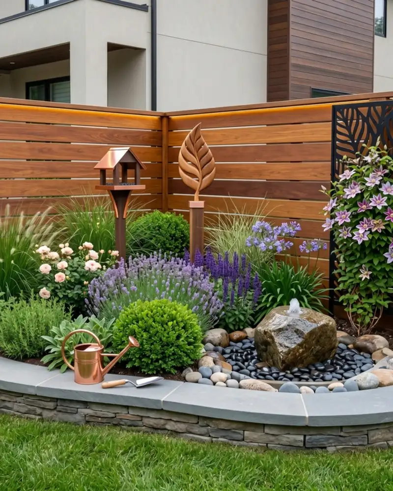 Modern Rock Garden Corner With Water Feature
