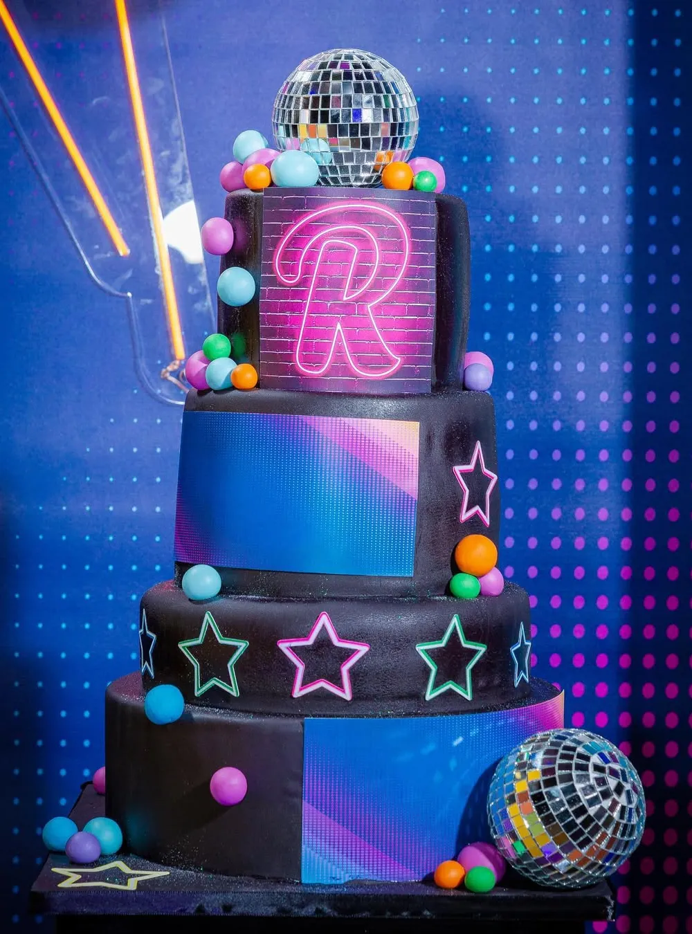 Neon Disco-Themed Birthday Cake