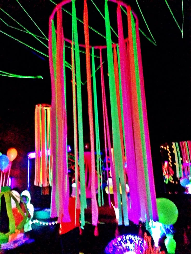 Neon Party Hanging Ribbons and Lights
