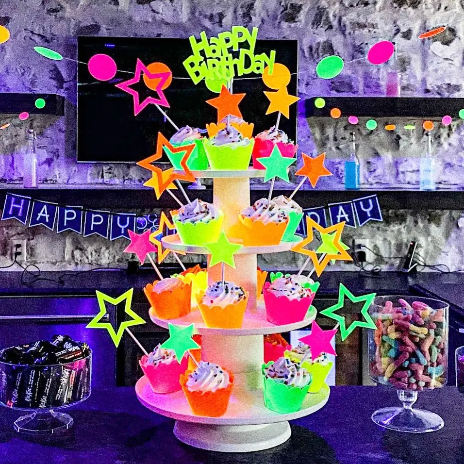 Neon Star-Themed Cupcake Stand