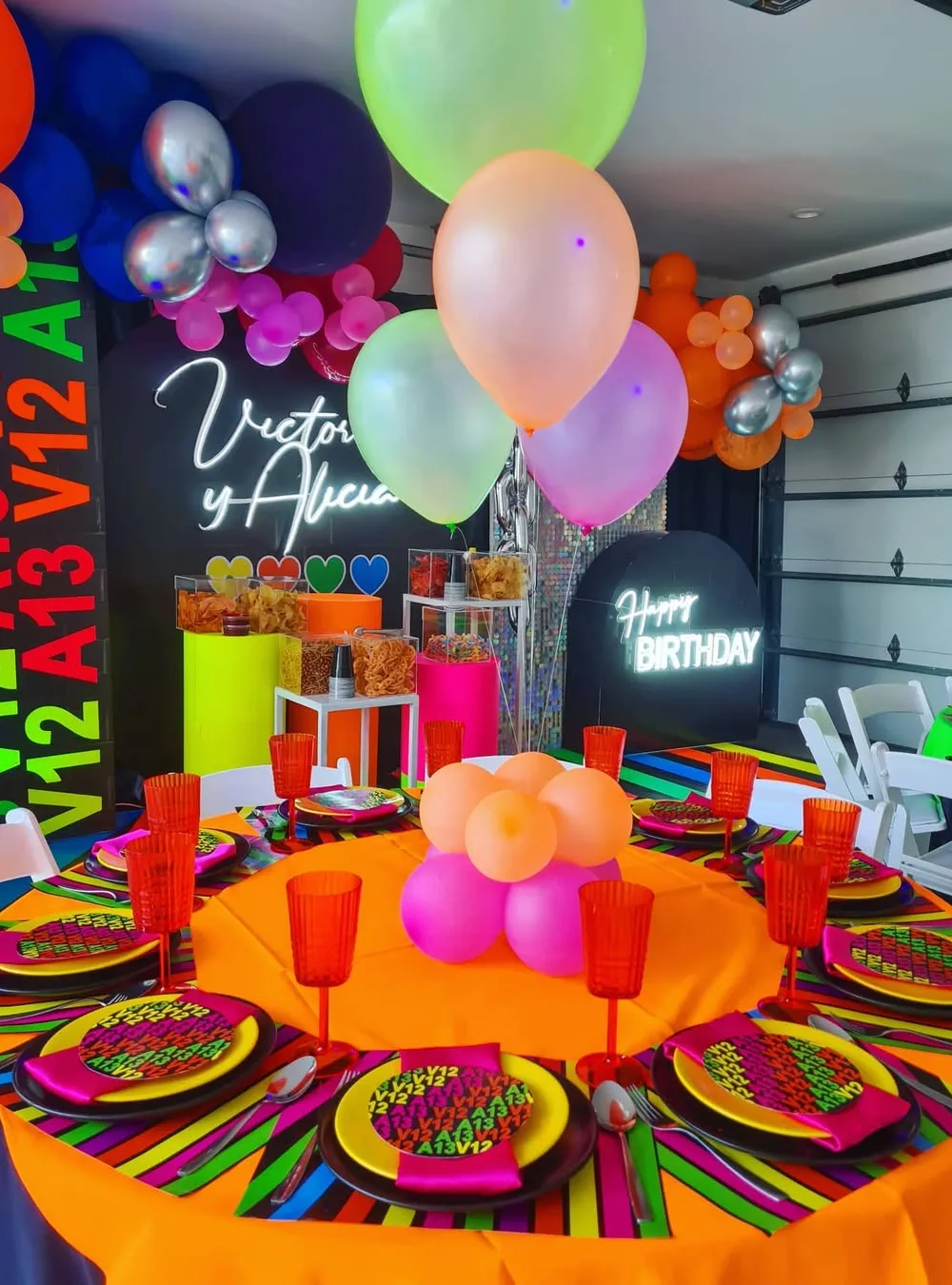 Neon-Themed Birthday Party with Bold Table Settings