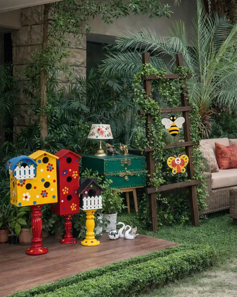 Painted Birdhouse Pedestal Display