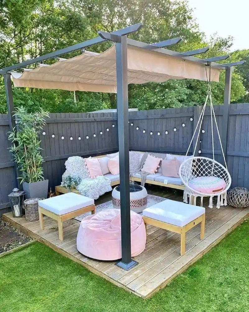 Pergola Deck with Boho Swing Chair