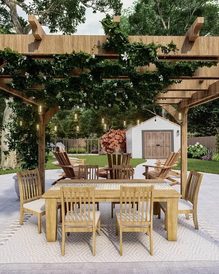 Pergola Dining Space with Elegant Lighting