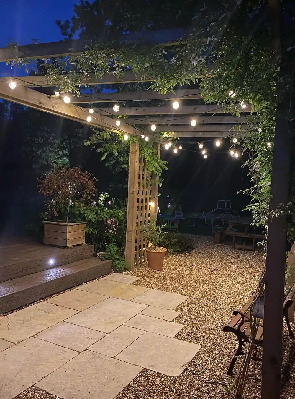 Pergola with Warm String Lights