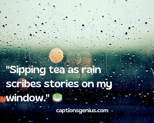 Rain Captions For Instagram - Sipping tea as rain scribes stories on my window.