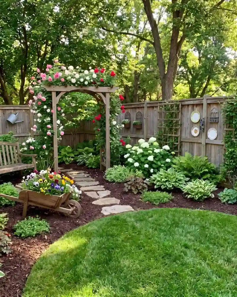 Rose Covered Arch Leading Into A Shaded Retreat
