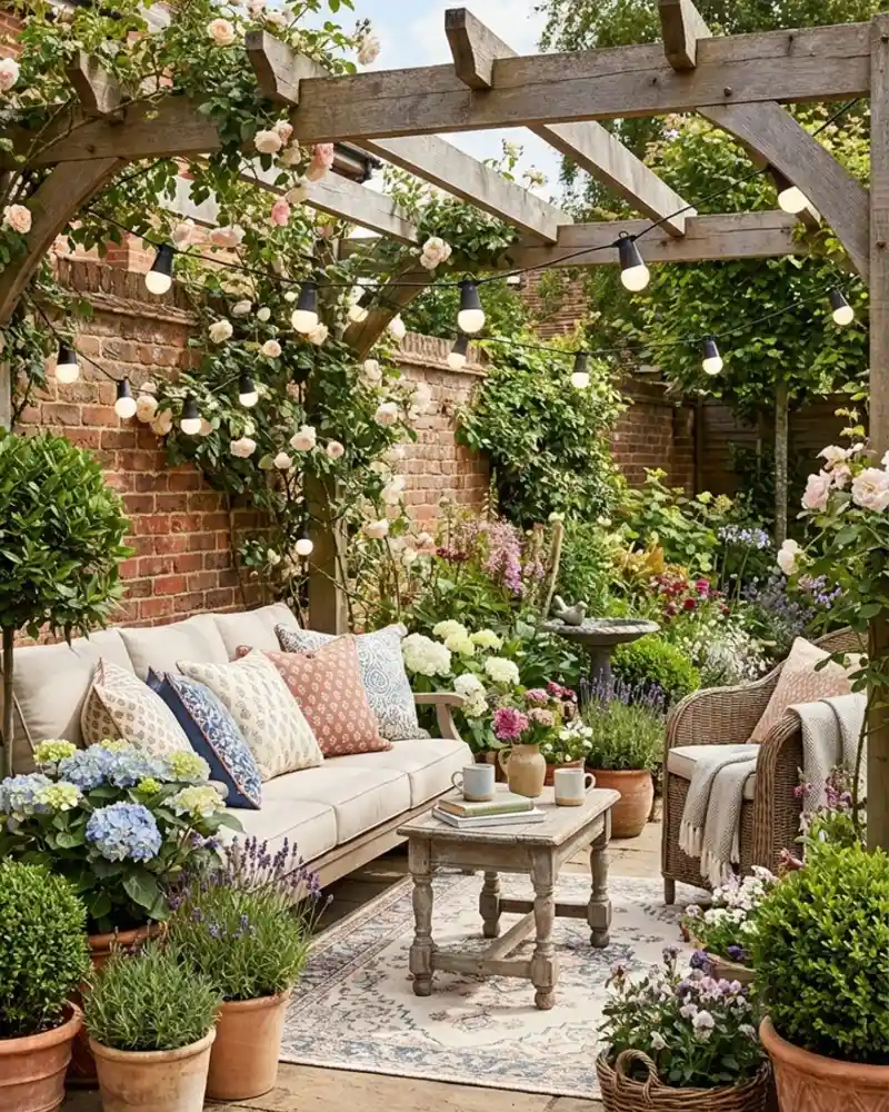 Rose Covered Pergola Lounge