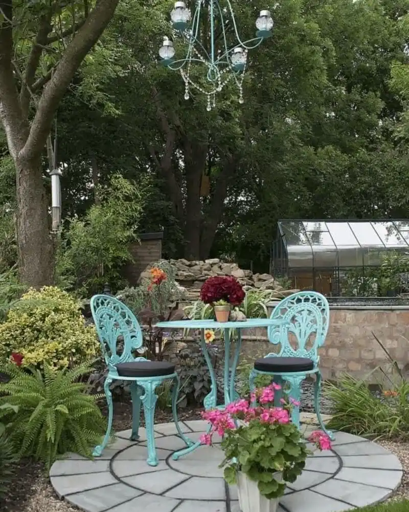 Round Patio With A Hanging Chandelier Feature