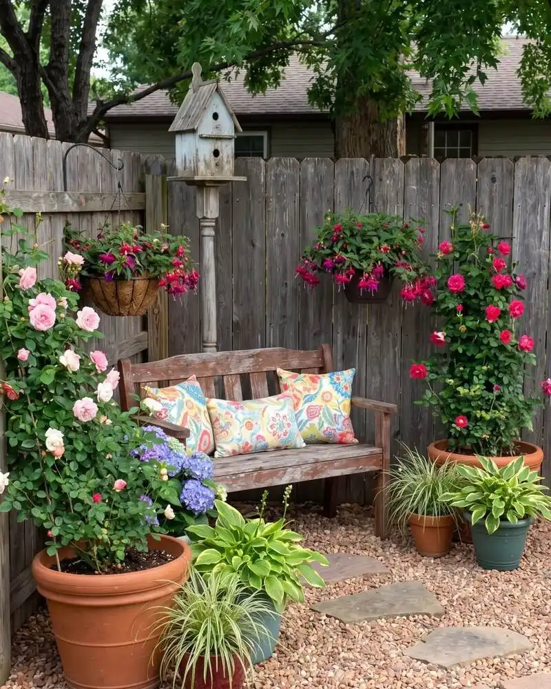 Rustic Bench Nook with Birdhouse