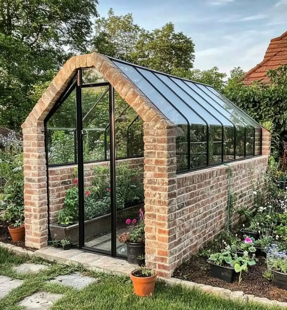 Rustic Brick and Glass Greenhouse