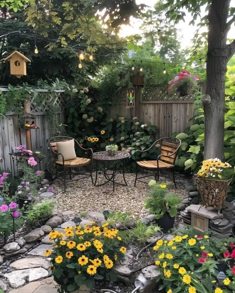 Rustic Gravel Patio Surrounded By Wildflowers