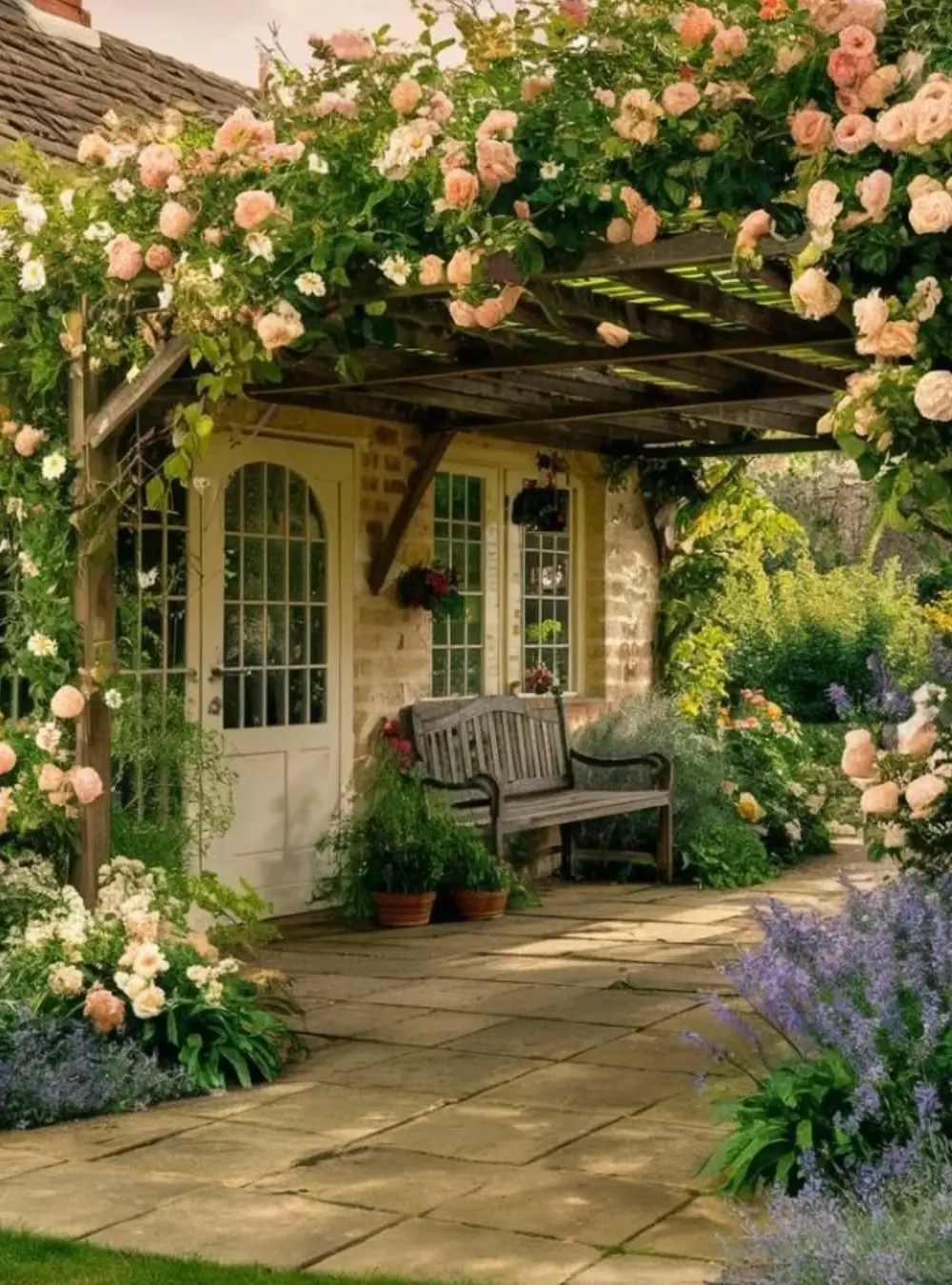 Rustic Pergola with Flowering Vines