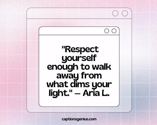 Self-Respect Quotes - Respect yourself enough to walk away from what dims your light. β Aria L.