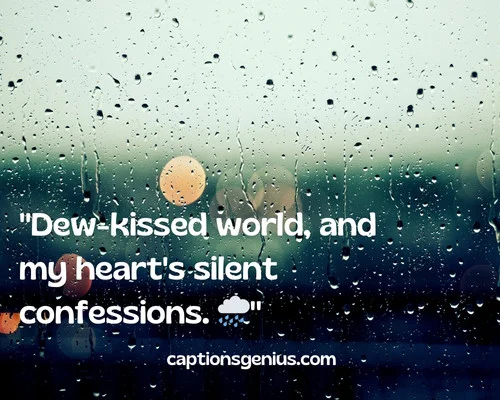 SentimentalΒ Instagram Captions For Rainy Moments - Dew-kissed world, and my heart's silent confessions.
