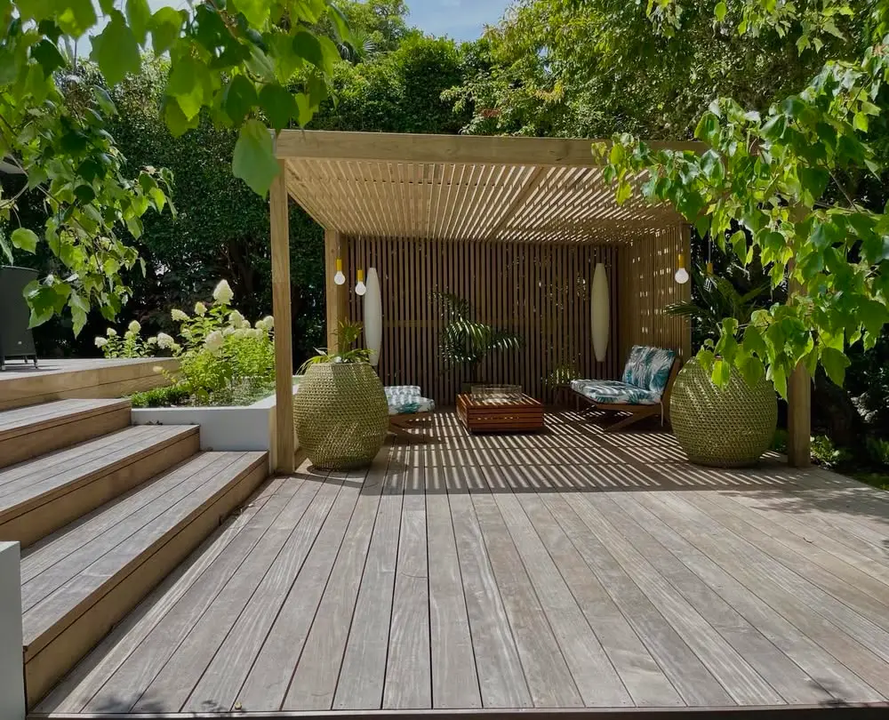 Shaded Pergola with Lush Greenery