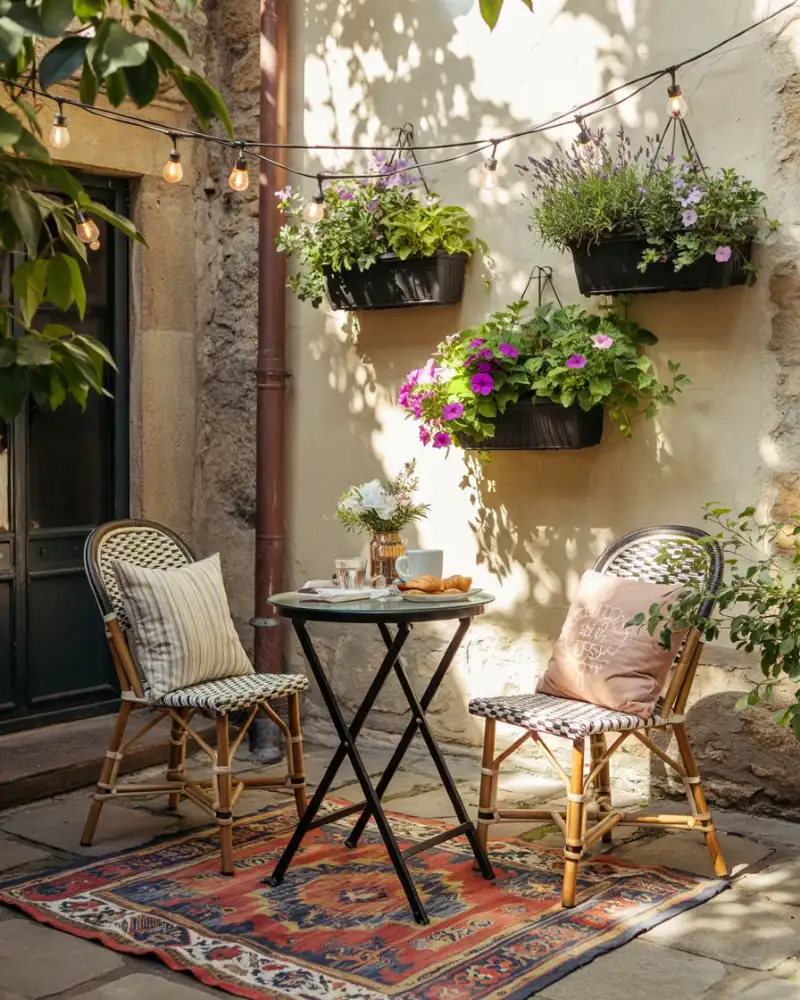 Sunlit Bistro Setup Against A Stucco Wall