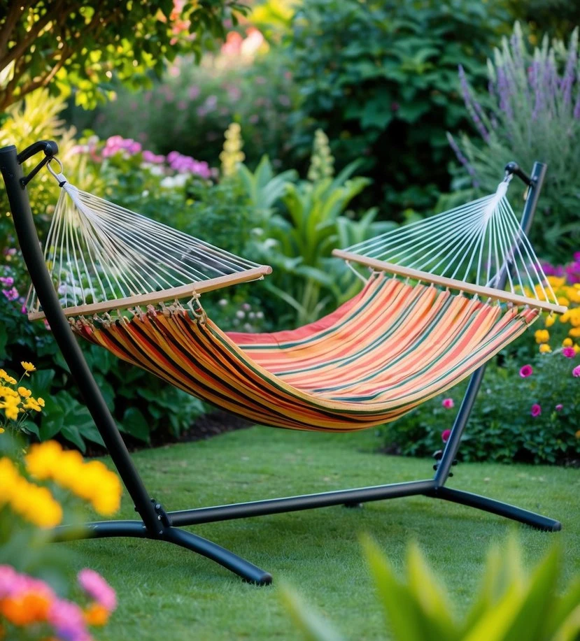Vibrant Striped Hammock with Stand