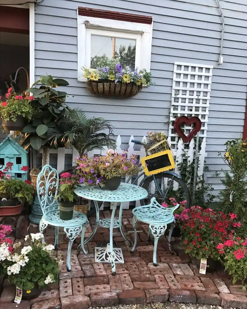 Vintage Bicycle Corner With Painted Bistro Set