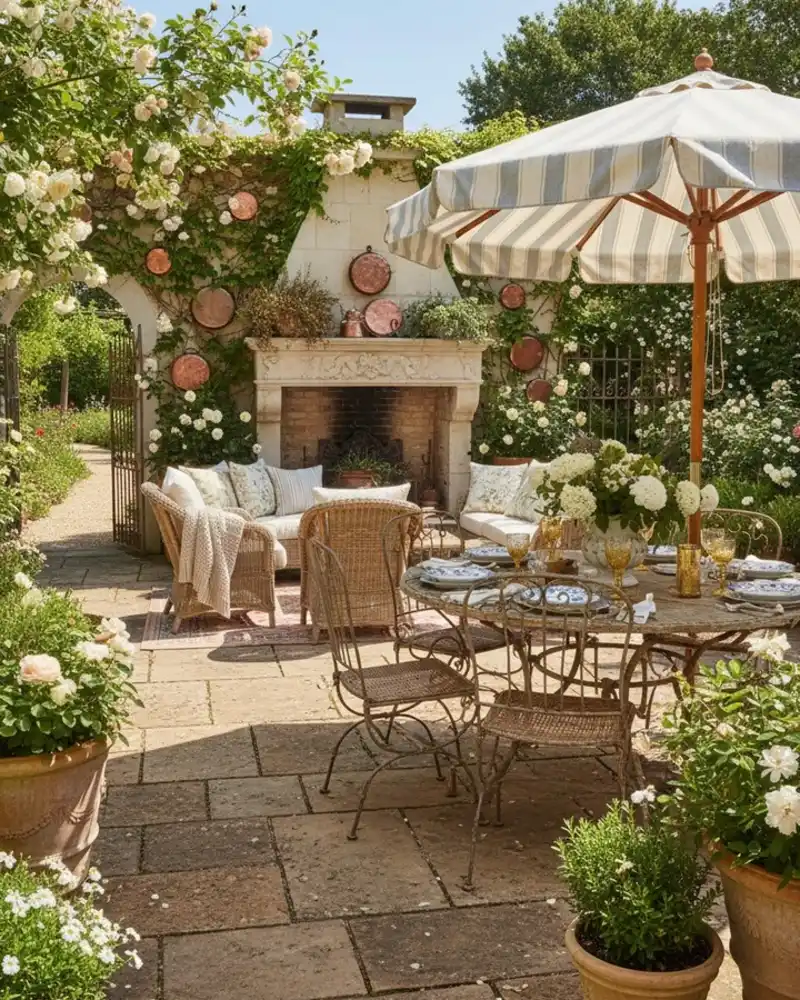 Walled Terrace with Outdoor Fireplace