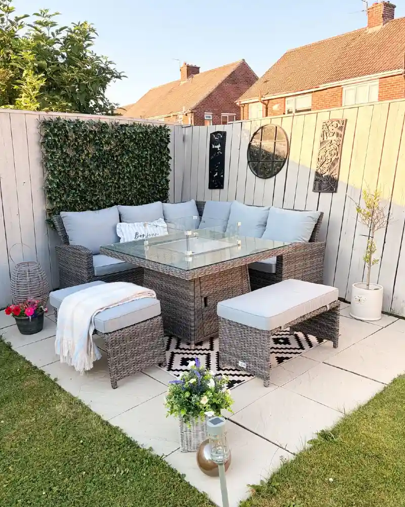 Wicker Corner Set With A Built-In Fire Table