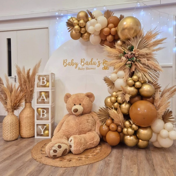 Teddy Bear and Gold Balloon Display