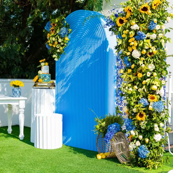 Blue Fluted Event Backdrop