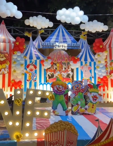 Vibrant Clown and Carousel Stage