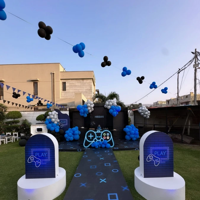 Outdoor Blue and Black Gamer Entrance