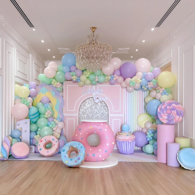 Vibrant Balloon Pillar and Photo Backdrop