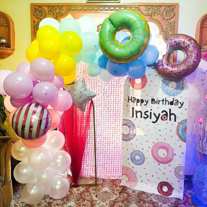 Custom Patterned Board and Balloon Garland