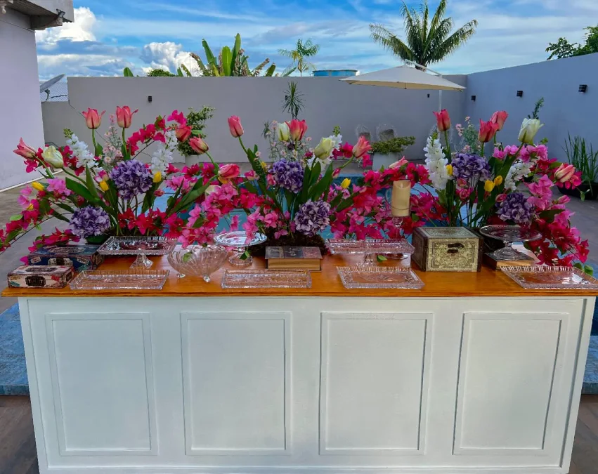 Vibrant Floral Poolside Bar