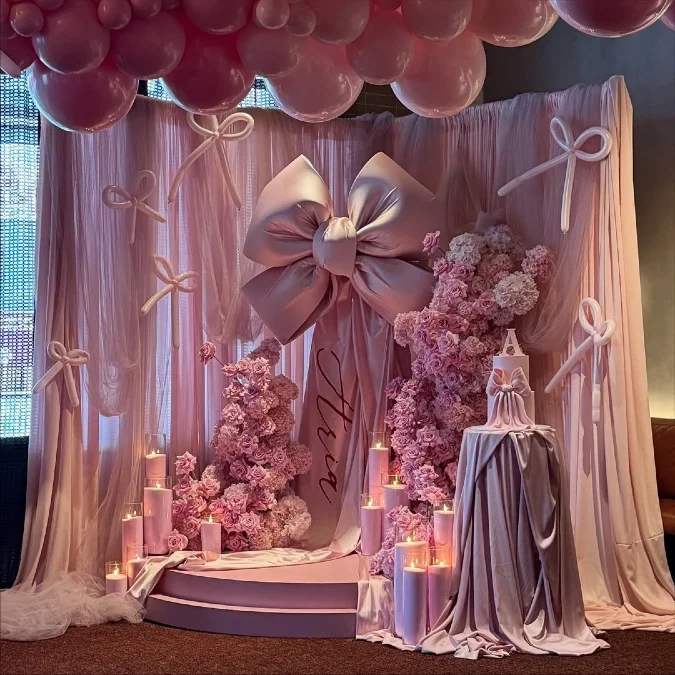Luxurious Pink Bow and Floral Backdrop