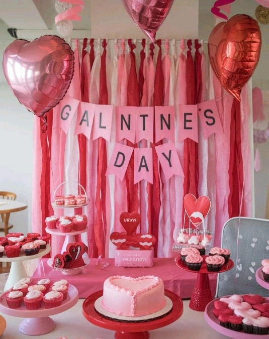 Pink and Red Streamer Dessert Table