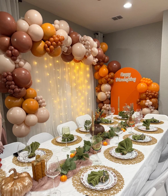 Warmly Lit Balloon and Curtain Backdrop