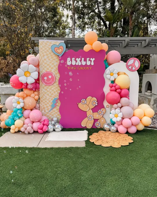 Pink Wavy Panel and Balloon Dog