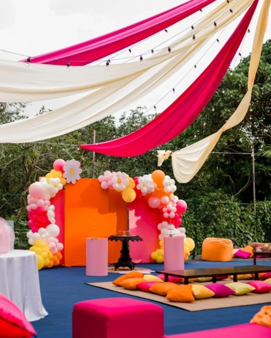 Colorful Ceiling Draping and Lounge